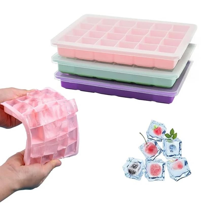 Khay đá vuông 24 ô có nắp