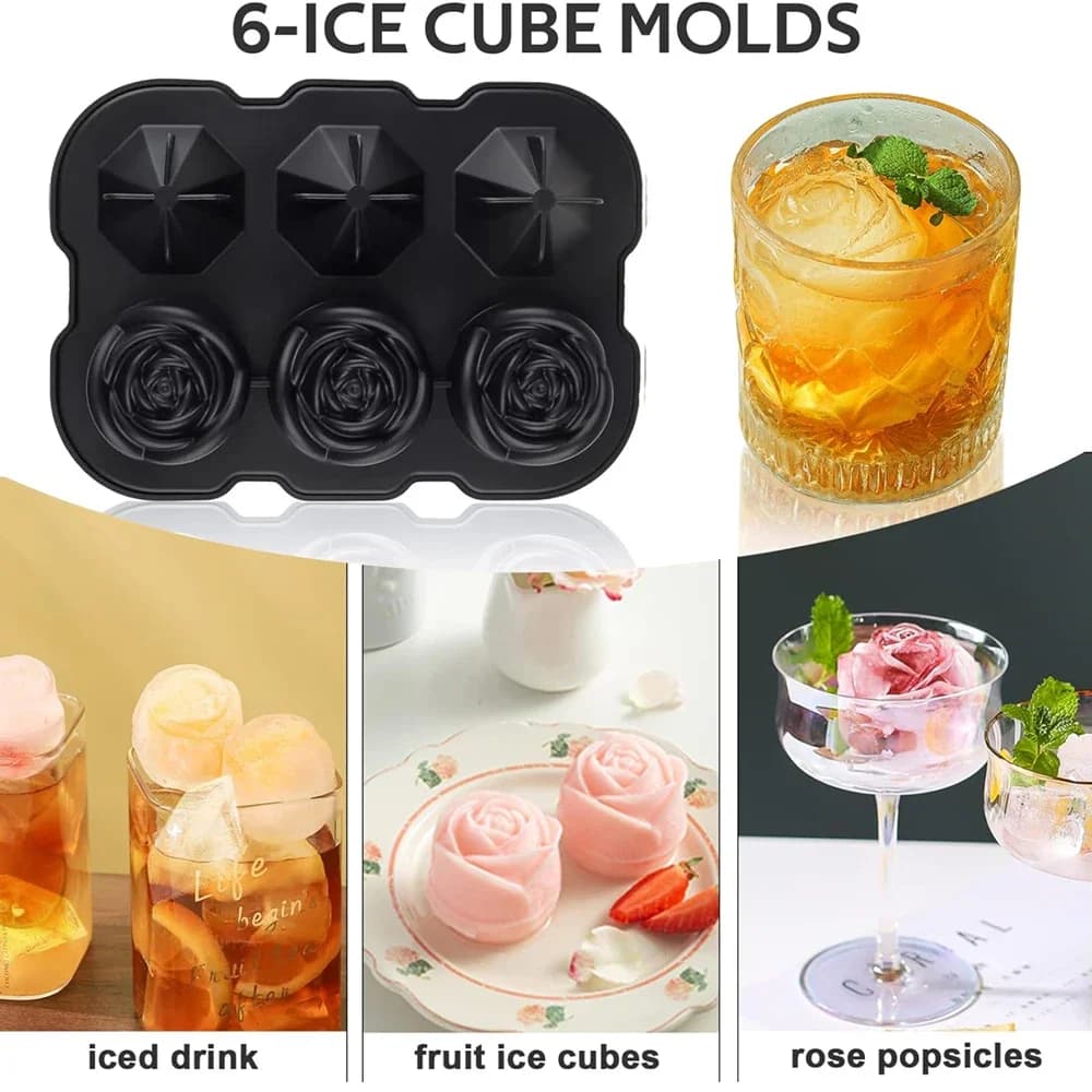 Khuôn đá hoa hồng 6 ô kèm phễu